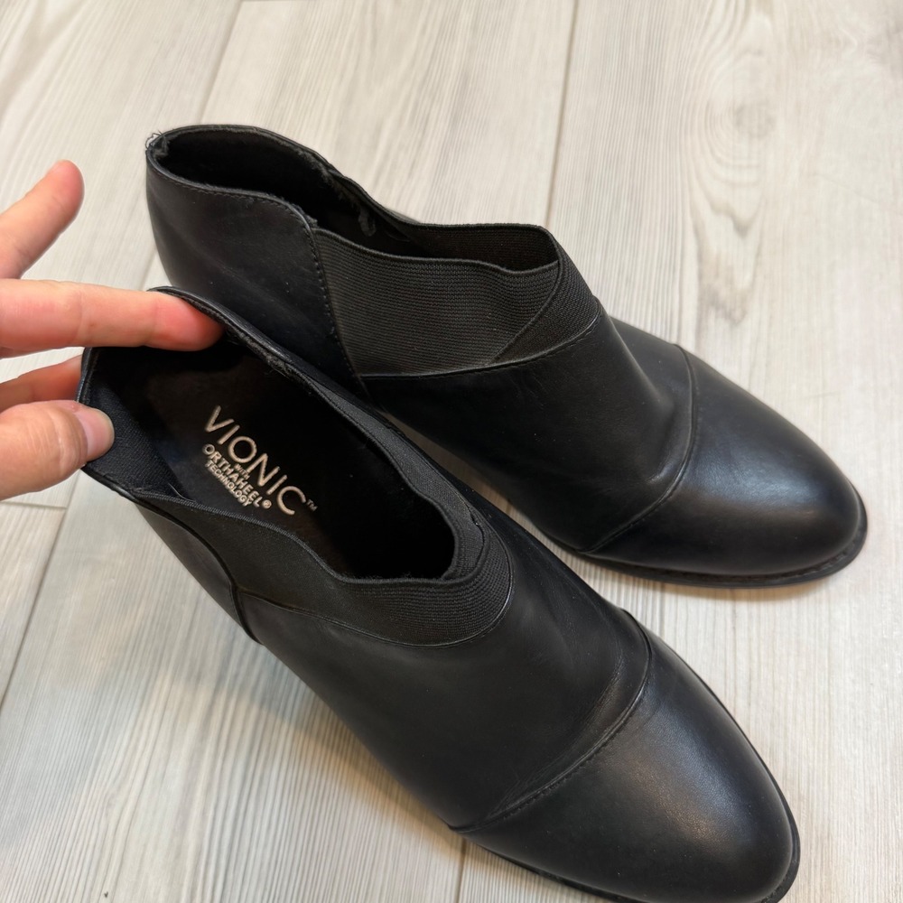 Vionic Point Black Leather Ankle Booties Orthaheel Block Heel TVW4151 Womens 8.5 - Picture 7 of 11